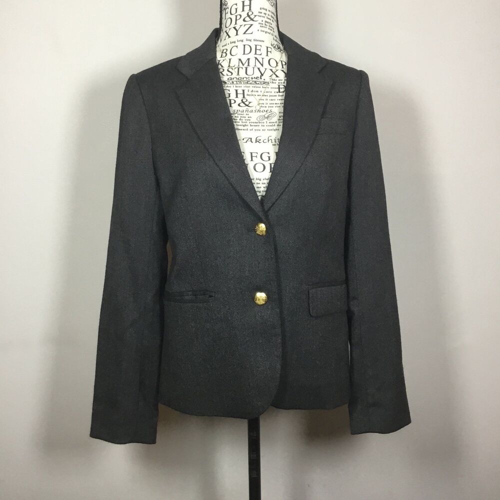 J Crew wool blazer dark grey jacket gold tone classy buttons old money sz 4